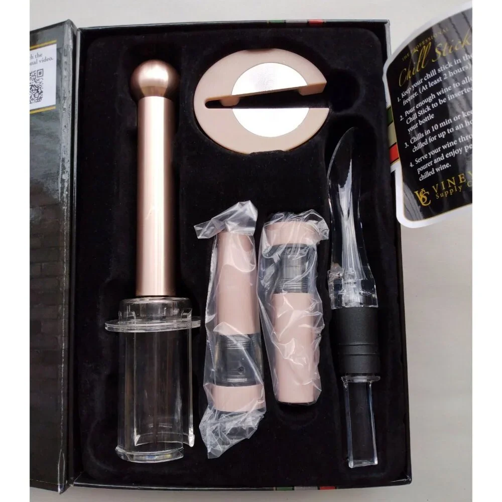 The Professional Wine Opener Set with Extra Chill Stick with Pourer in Rose Gold